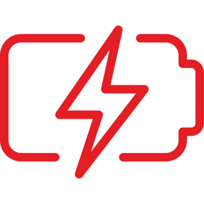 Rotes Akku-Ladesymbol mit Blitz, das den Segway Service für Batterieprobleme anzeigt.
