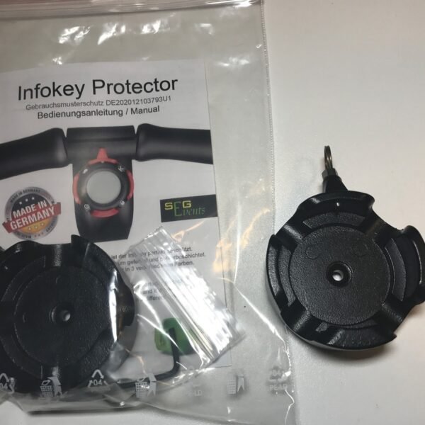 Infokey Protector Produktverpackung und Einzelteile, ein wichtiges Segway Ersatzteil für i2 und x2.
