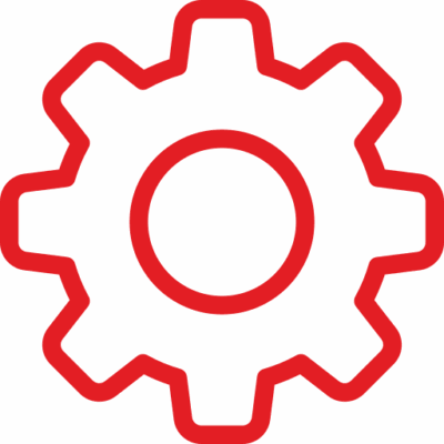Rotes Zahnrad-Icon, das mechanische Segway Wartung und Service symbolisiert.