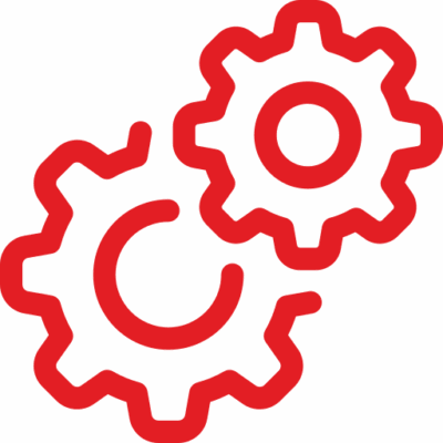 Rotes Zahnrad-Icon für Segway Service und Wartung.