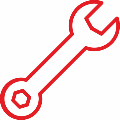 Rotes Schraubenschlüssel-Icon als Symbol für die professionelle Segway Service Werkstatt.