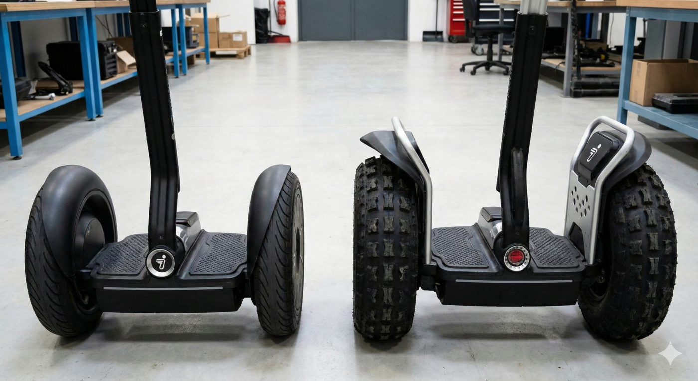 Segway i2 vs x2 im direkten Vergleich: Unterschiedliche Reifenbreiten und Fender für Stadt und Gelände