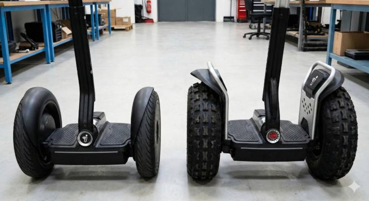 Segway i2 vs x2 im direkten Vergleich: Unterschiedliche Reifenbreiten und Fender für Stadt und Gelände
